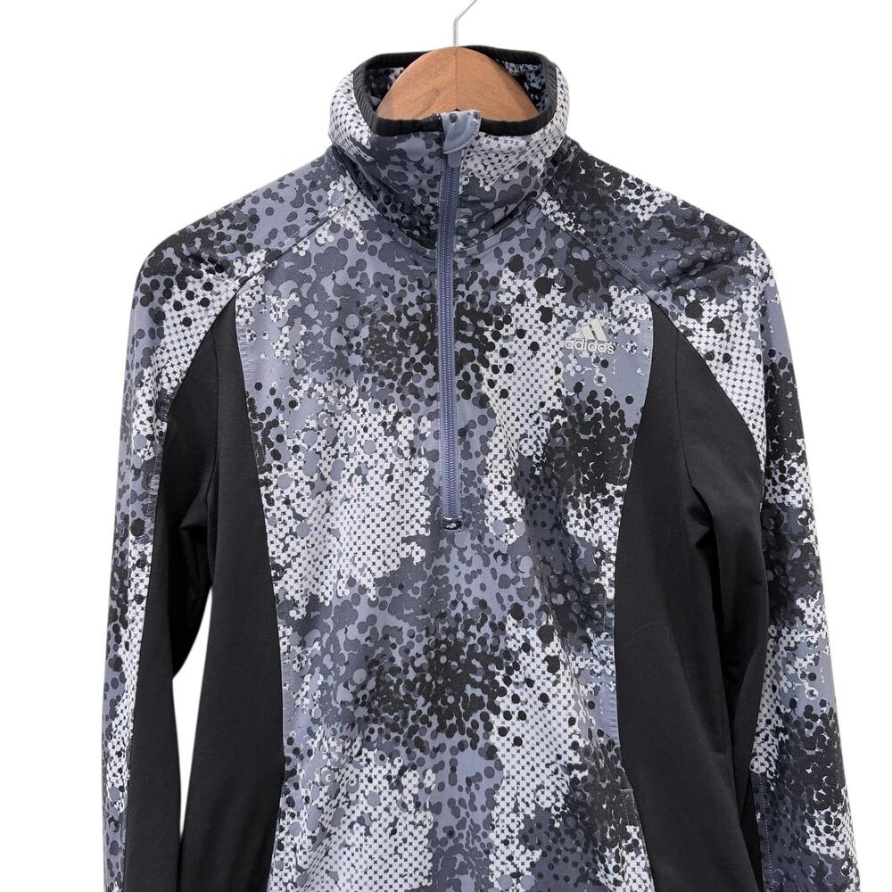 Adidas Pullover Womens Medium Gray Fleece 1/4 Zip Mock Neck Camo Climawarm Top - Picture 3 of 11